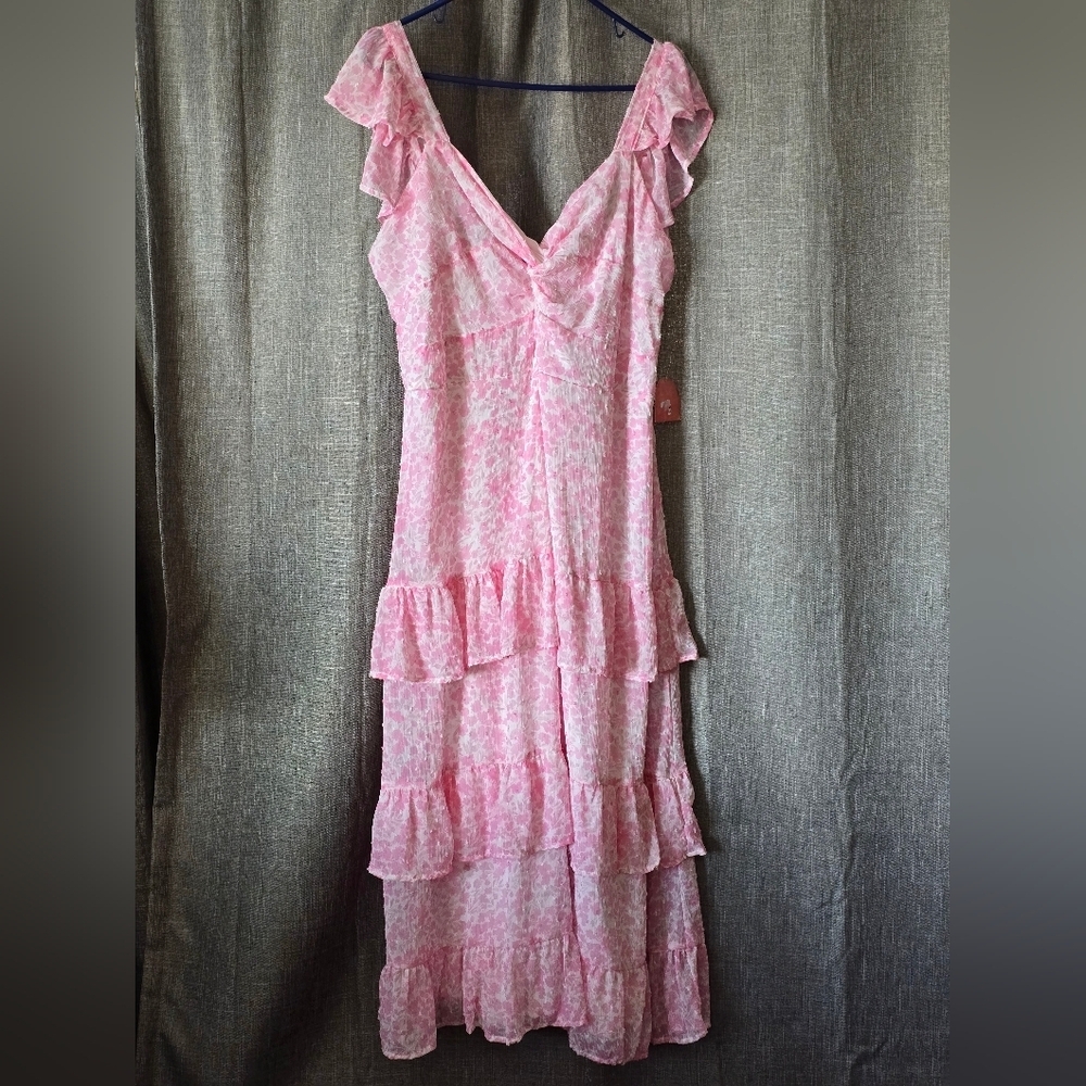 ARULA Pink Floral Ruffle Maxi Dress